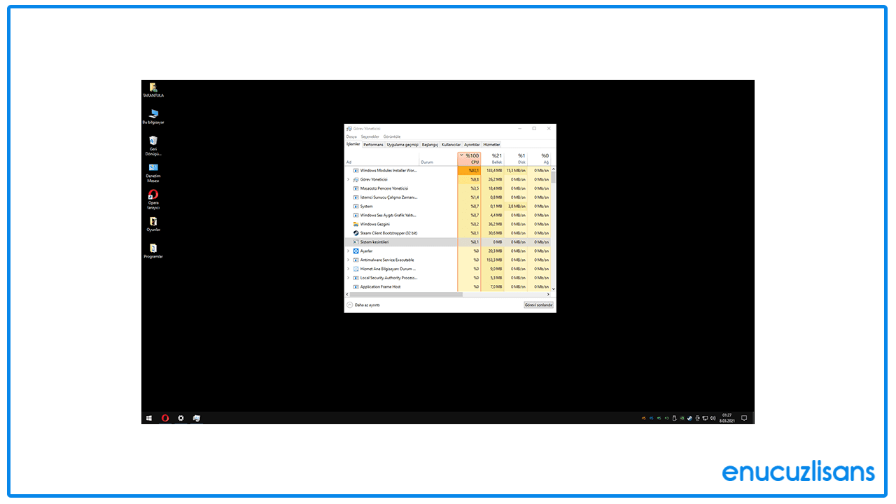 CPU %100 Sorunu Windows 10