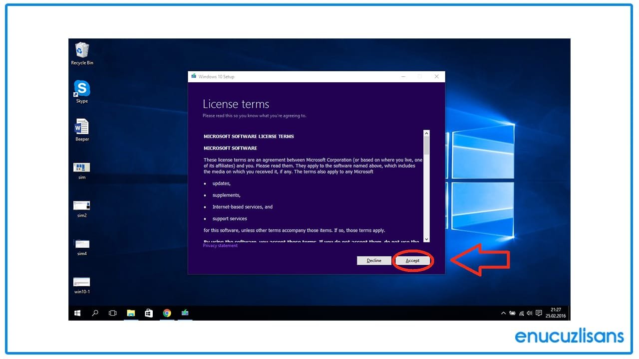 Windows Lisansının Kullanım Koşulları